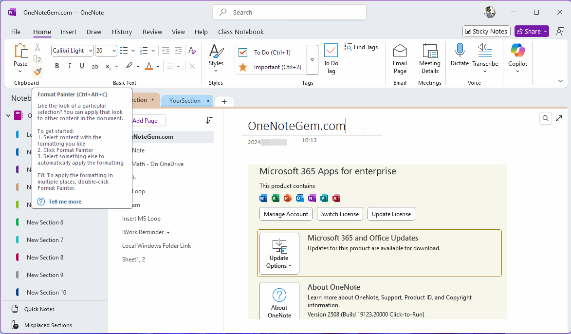 OneNote v2508 格式刷快捷键
