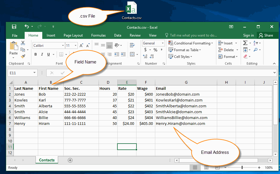 在 Excel 中创建一个 .CSV 文件