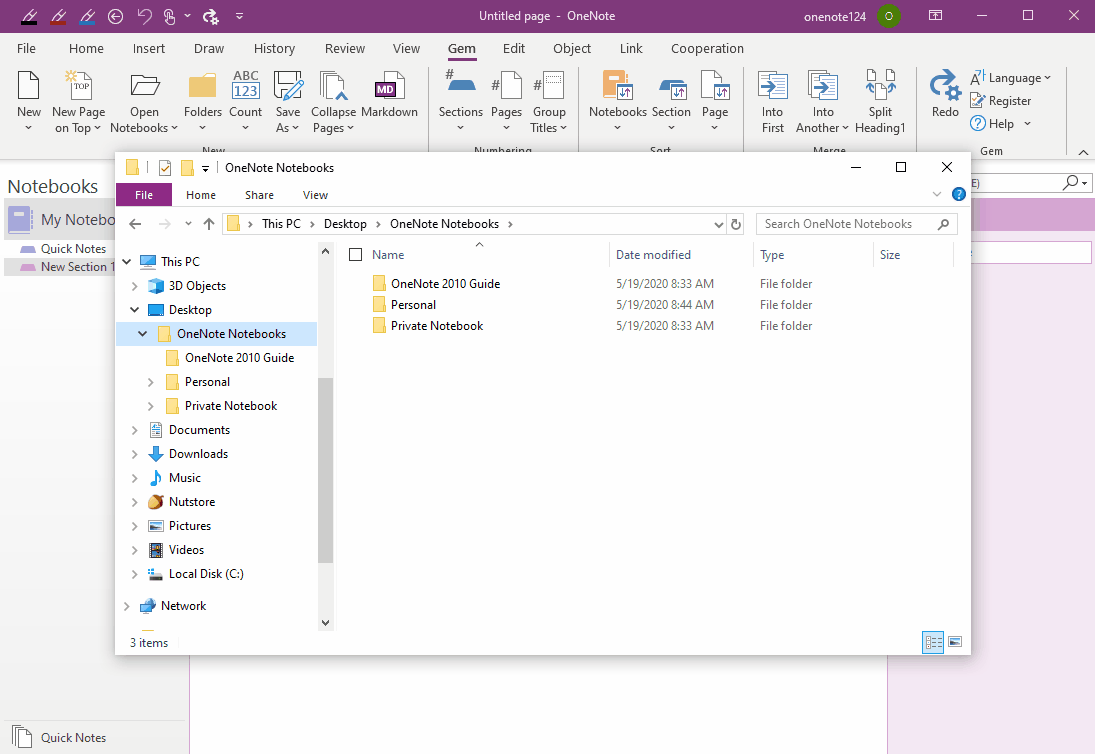 通过 Gem for OneNote 一键打开 Windows 文件夹下的所有 OneNote 笔记本。