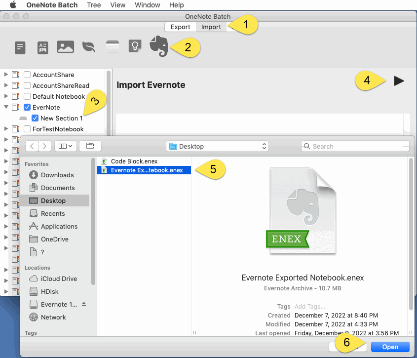 在苹果版批量处理器 OneNote Batch for Mac 中打开 enex 文件