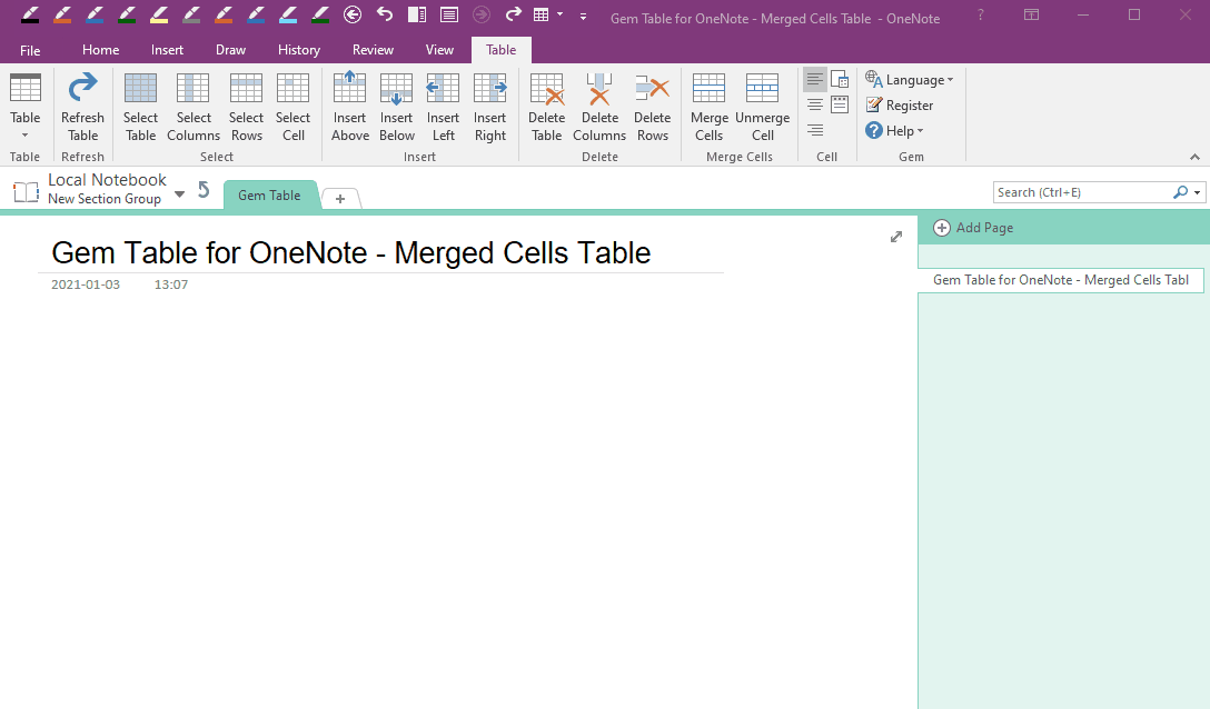 OneNote Merged Cells Table